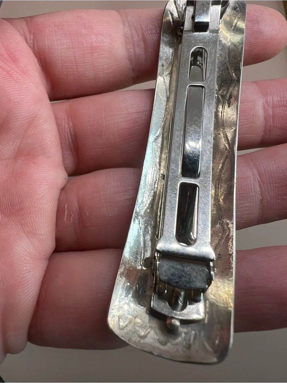 Sterling Silver Tone Etched Hair Clip